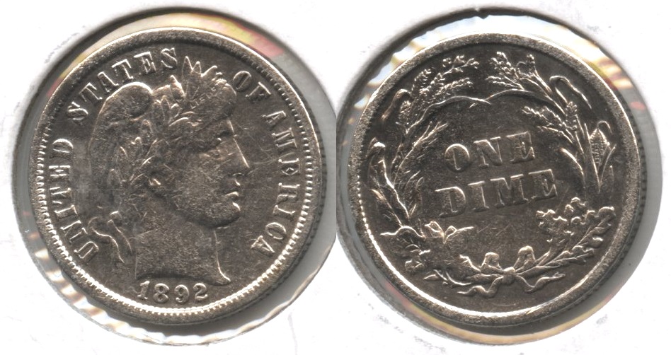 1892 Barber Dime VF-20 #i Cleaned