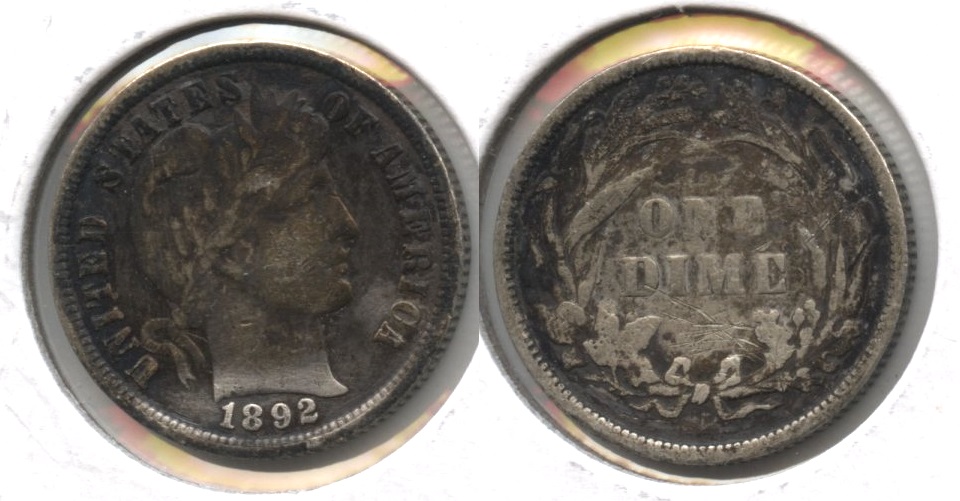 1892 Barber Dime VF-20 #o Dark
