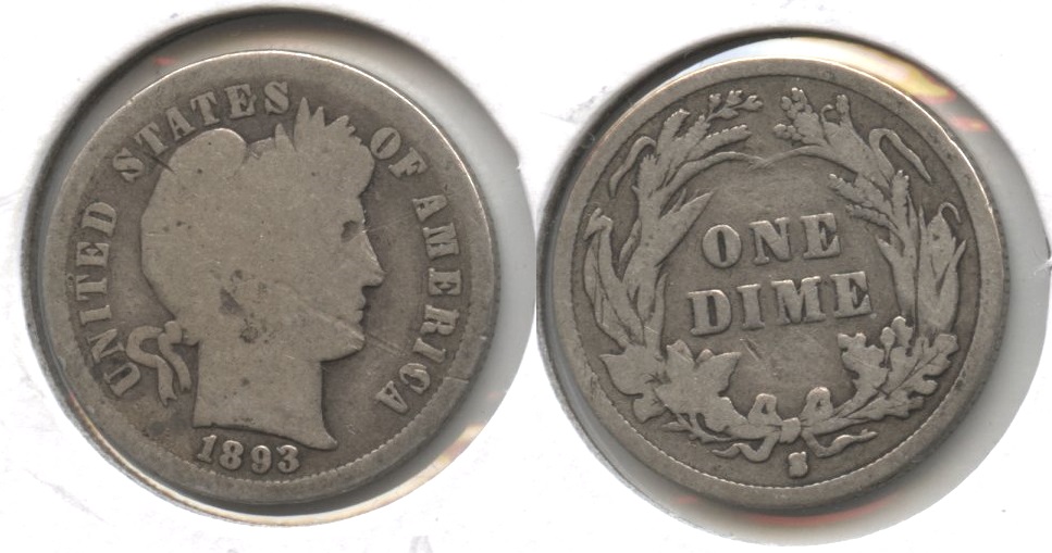 1893-S Barber Dime Good-4 #b Obverse Scratch