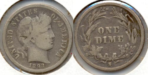 1893-S Barber Dime VG-8
