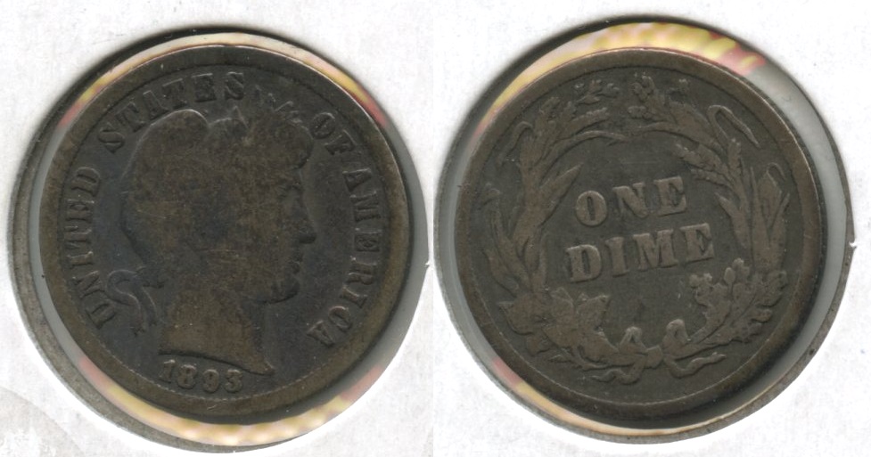 1893 Barber Dime G-4 #h Toned