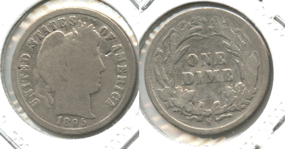 1895-S Barber Dime Good-4 #b Cleaned