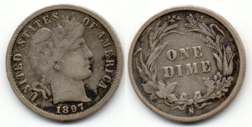 1897-S Barber Dime VG-10