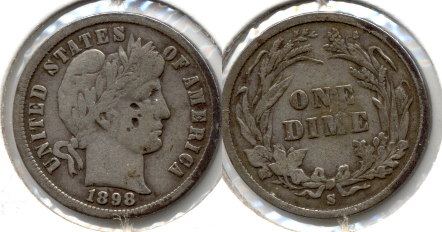 1898-S Barber Dime Fine-12 a Obverse Tics