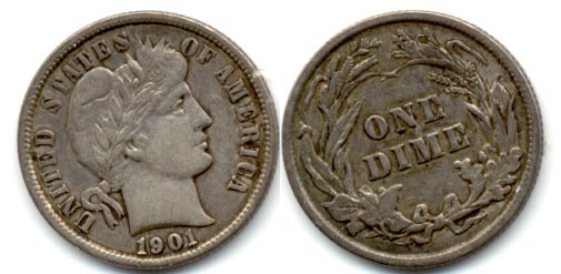 1901 Barber Dime VF-20 a