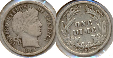 1905-S Barber Dime Fine-12 a