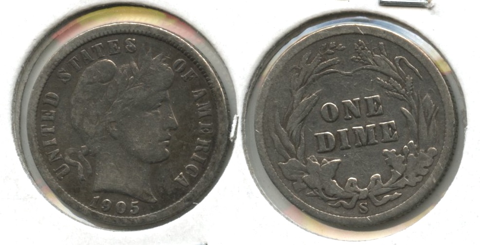 1905-S Barber Dime Fine-12 #c Cleaned