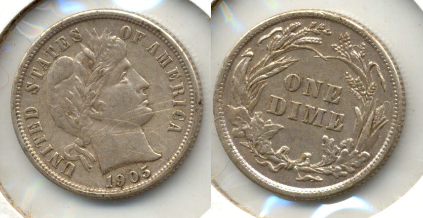 1905 Barber Dime AU-50