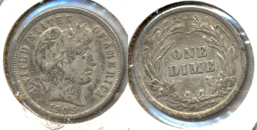 1905 Barber Dime EF-40 a Mottled Tone