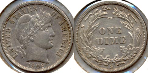 1906-S Barber Dime EF-40