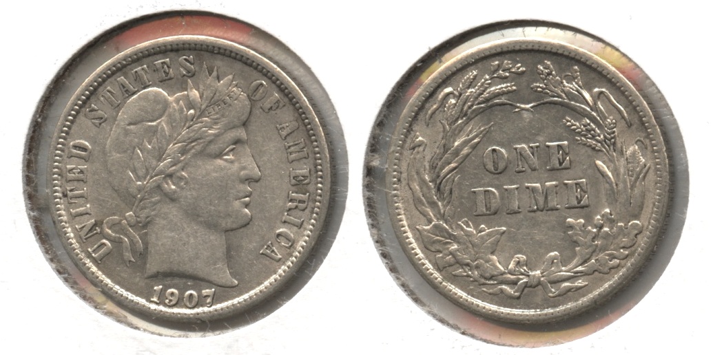 1907 Barber Dime AU-50