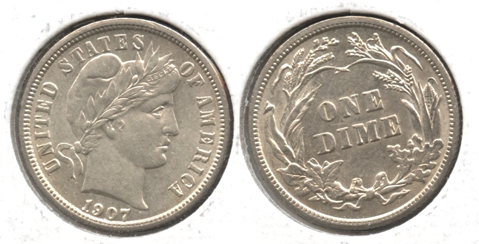 1907 Barber Dime AU-55