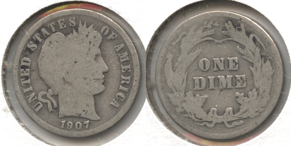 1907 Barber Dime Good-4 #a