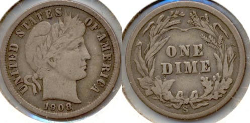 1908-S Barber Dime Fine-12