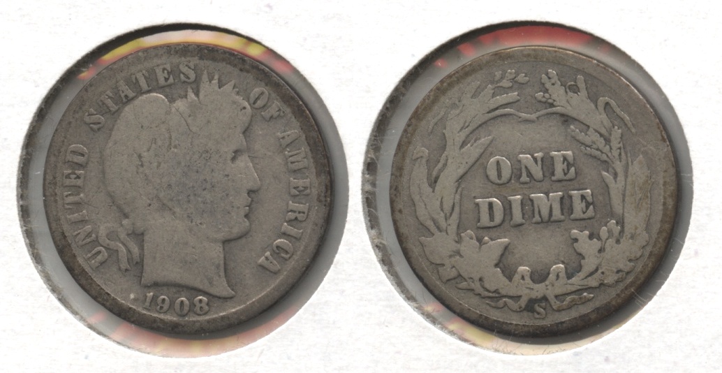 1908-S Barber Dime Good-4 #b