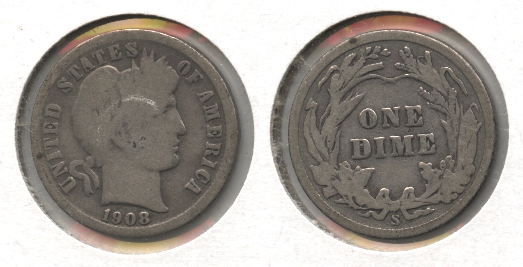 1908-S Barber Dime Good-4 #e