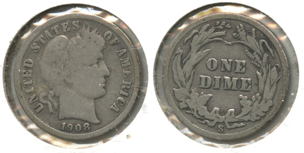1908-S Barber Dime Good-4 #g