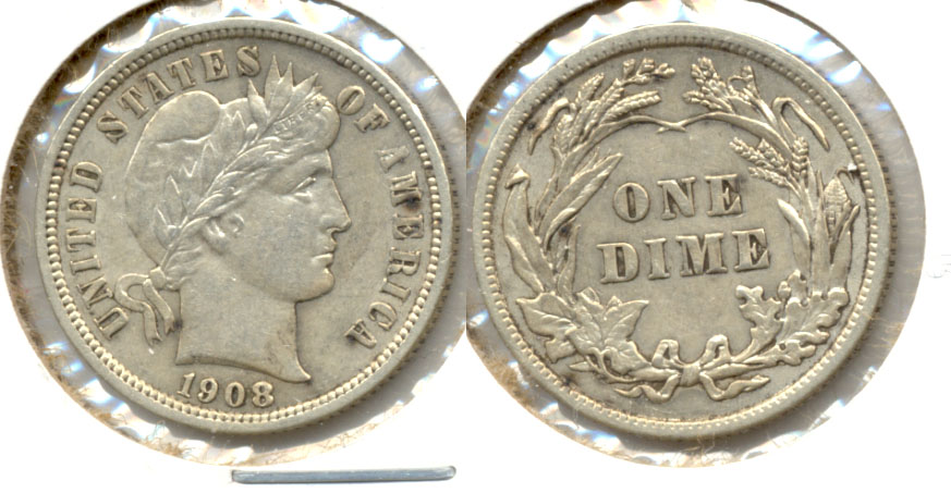 1908 Barber Dime AU-50