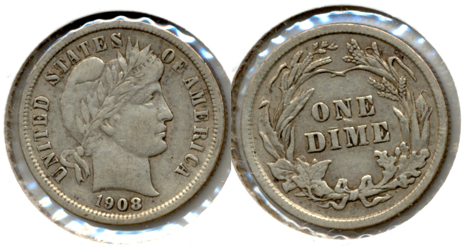 1908 Barber Dime VF-20