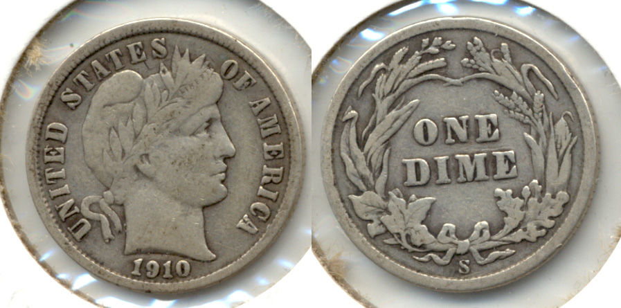 1910-S Barber Dime Fine-12
