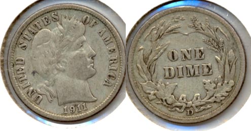1911-D Barber Dime VF-20