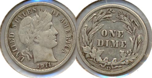 1911-D Barber Dime VF-20 a