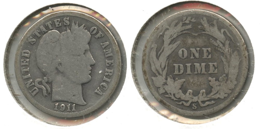 1911-S Barber Dime Good-4