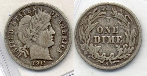 1911-S Barber Dime VF-20 b