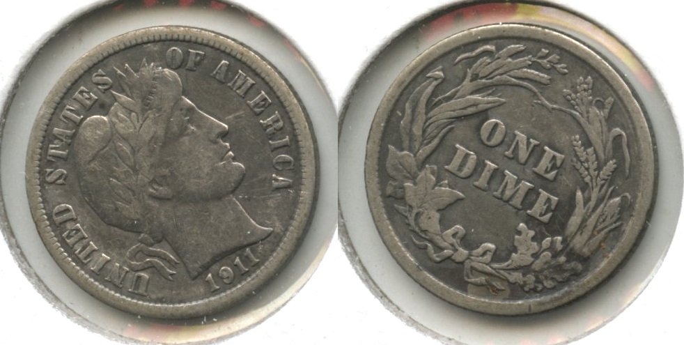 1911 Barber Dime VF-20 #d Obverse Marks