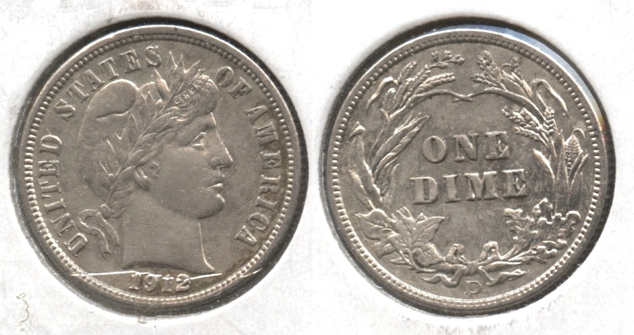 1912-D Barber Dime AU-55 Obverse Scratch