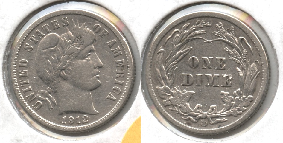 1912-D Barber Dime VF-20 #a Cleaned