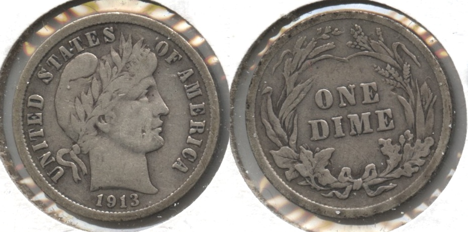 1913 Barber Dime Fine-12 #a