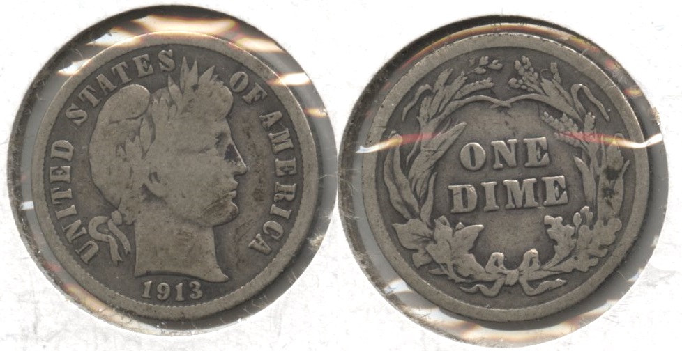 1913 Barber Dime Good-4 #ag