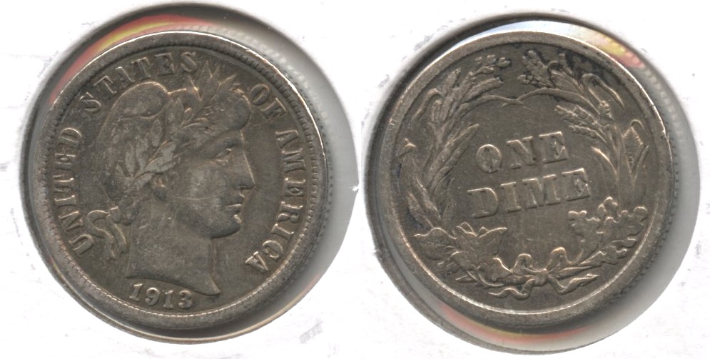 1913 Barber Dime VF-20 #d Cleaned Retoned