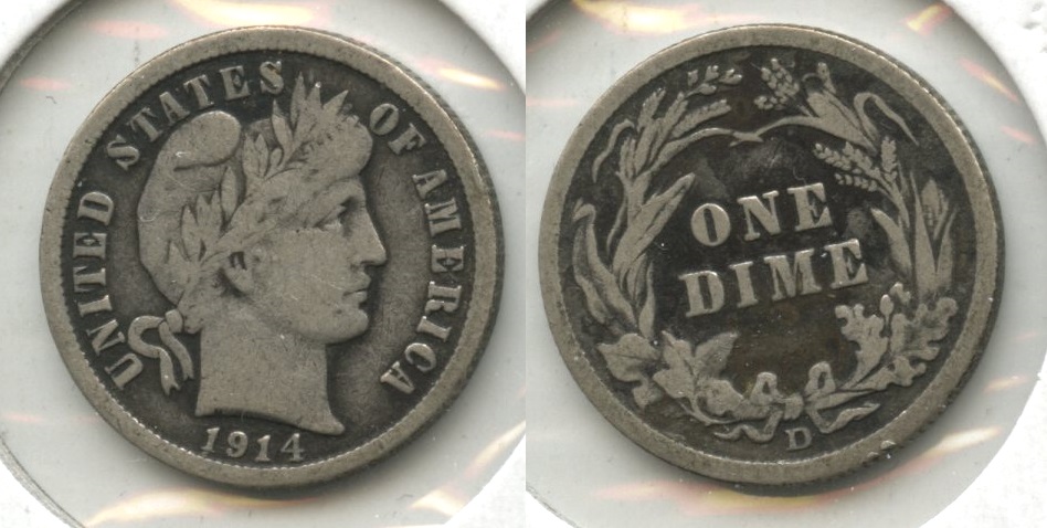 1914-D Barber Dime Fine-12 #e