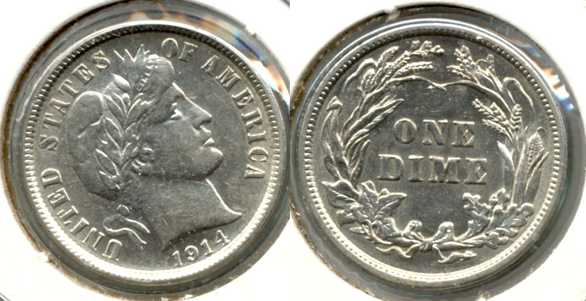 1914 Barber Dime AU-50