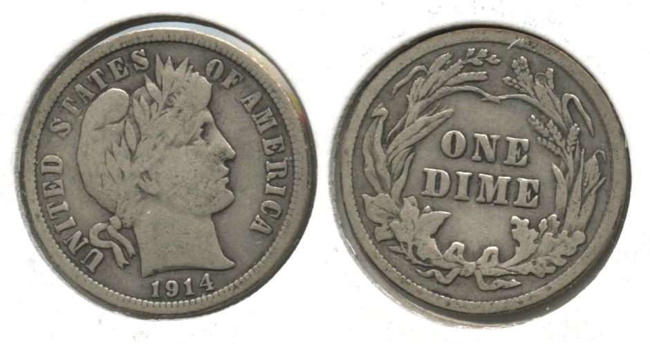 1914 Barber Dime Fine-12 #b