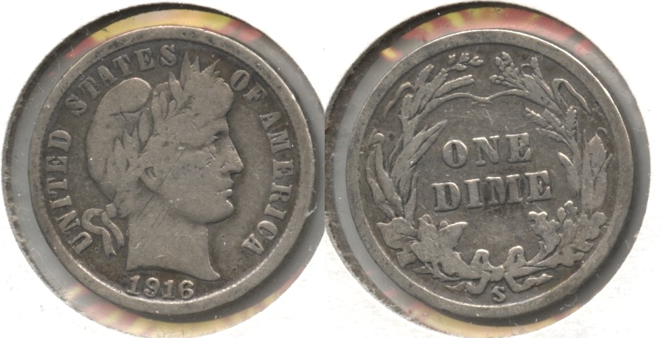 1916-S Barber Dime VG-8 Cleaned