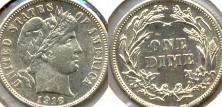 1916 Barber Dime AU-50