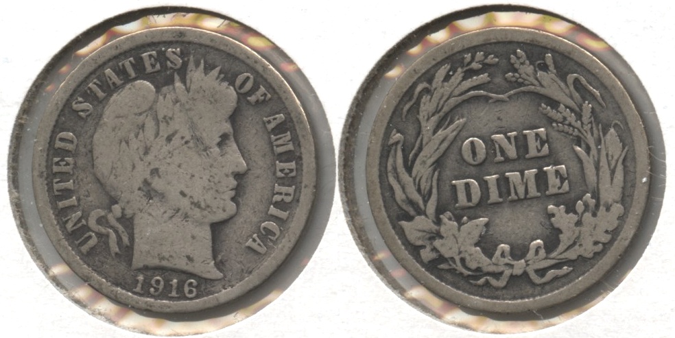 1916 Barber Dime Good-4 #g