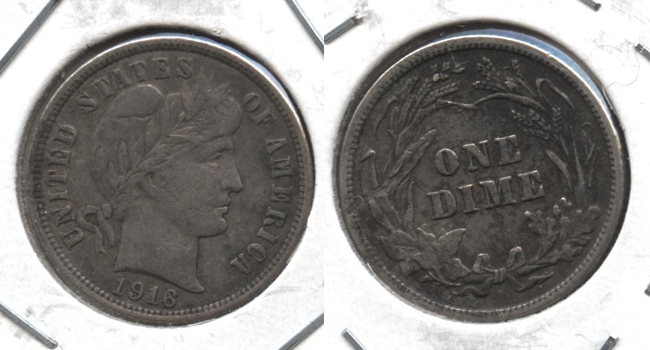 1916 Barber Dime VF-20 #d Bit Dark
