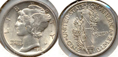 1916 Mercury Dime AU-55