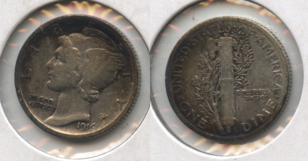 1916 Mercury Dime Fine-12 #g Partial Tone