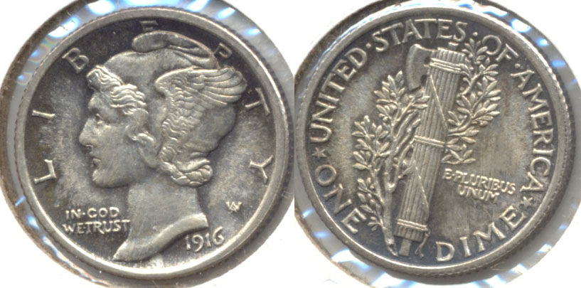 1916 Mercury Dime MS-64 Split Bands