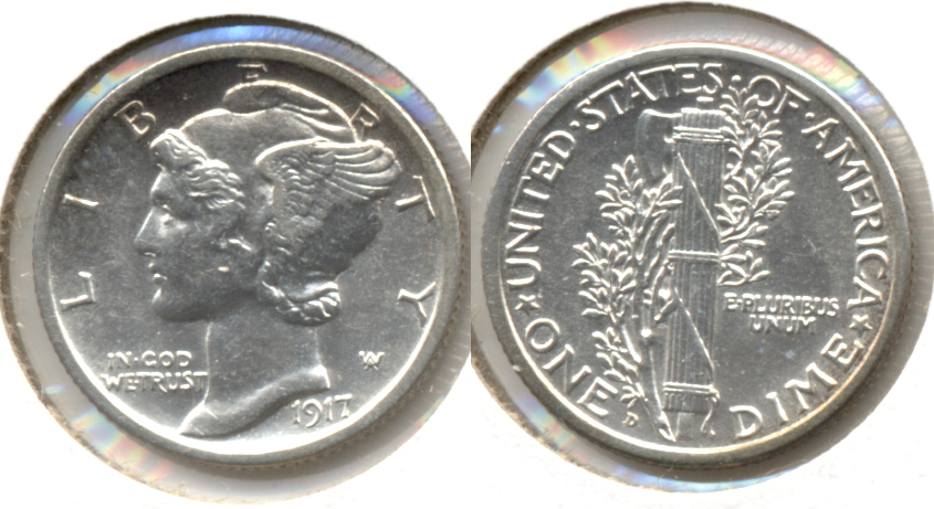 1917-D Mercury Dime MS-63 Split Bands