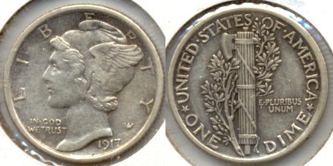1917 Mercury Dime AU-50