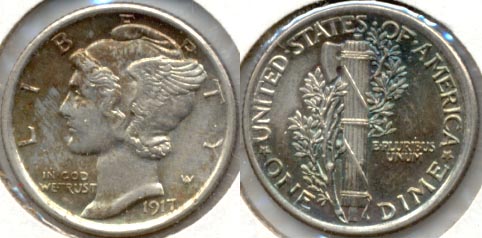 1917 Mercury Dime AU-55