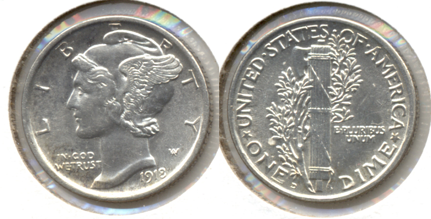 1918-D Mercury Dime AU-58