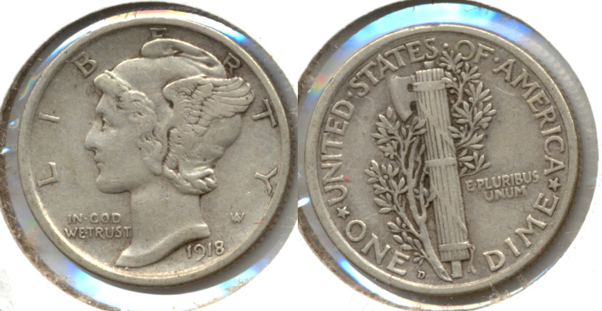 1918-D Mercury Dime VF-20