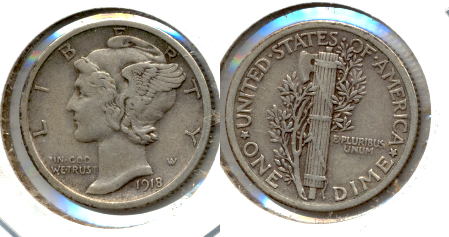 1918 Mercury Dime EF-40 c